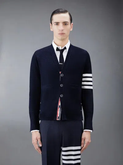 Thom Browne Milan Stitch V-neck Cardigan With 4-bar Detail In Black