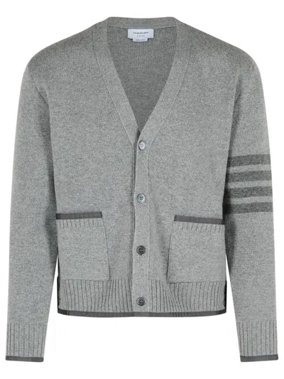 THOM BROWNE THOM BROWNE MILANO 4-BAR' GREY VIRGIN WOOL CARDIGAN