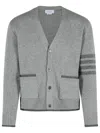 Thom Browne Milano Stitch V Neck Cardigan In Merino Wool In Gray