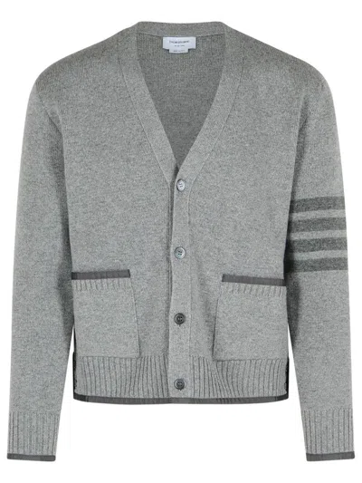 THOM BROWNE MILANO 4-BAR' GREY VIRGIN WOOL CARDIGAN