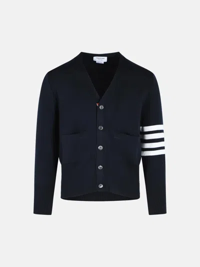 Thom Browne 'milano 4 Bar' Navy Virgin Wool Cardigan In Blue