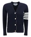 Thom Browne Milano Classic V Neck Fine Merino Wool Cardigan In Blue