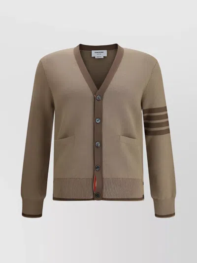Thom Browne Milano Cardigan Iconic Bands In Brown