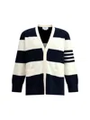 Thom Browne Iconic Bands Striped Cotton Cardigan In Navy/white