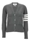 Thom Browne Four Bar Stripe Merino Wool V-neck Cardigan In Gray
