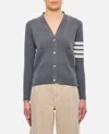 Thom Browne Classic V-neck Cardigan In Cashmere With White 4-bar Sleeve Stripe In Grey