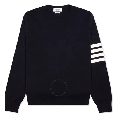 Thom Browne Milano Four Bar Stripe Crew Knit Pullover In Blue