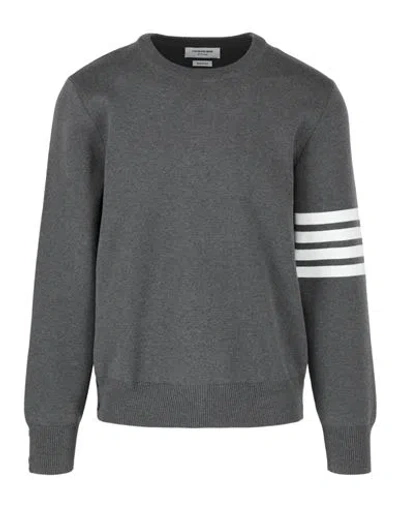 Thom Browne Milano Stitch 4-bar Crewneck Sweater Man Sweatshirt Multicolored Size L Cotton In Gray