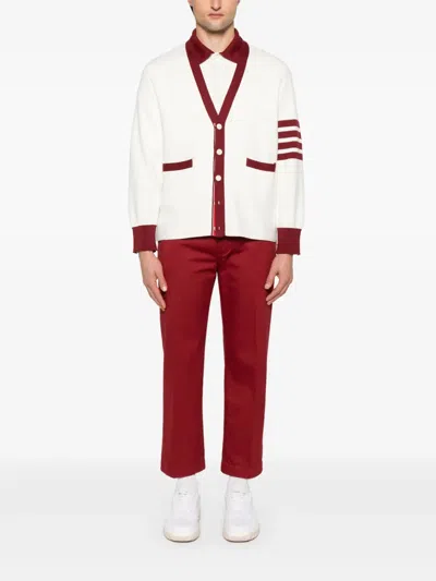 Thom Browne Milano Stitch 4-bar V Neck Rugby Fit Cardigan Men In Red