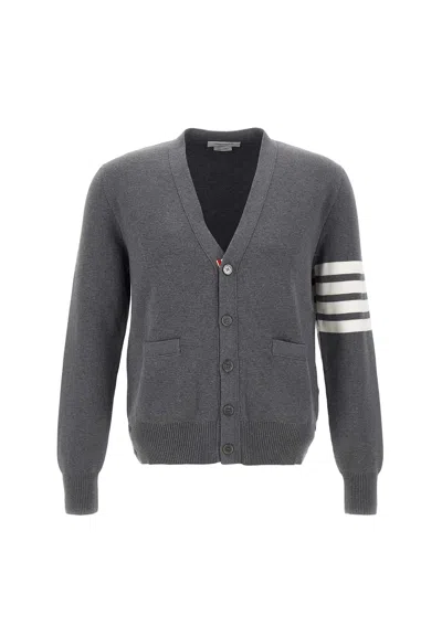 Thom Browne Milano Stitch 4bar Cotton Cardigan In Grey