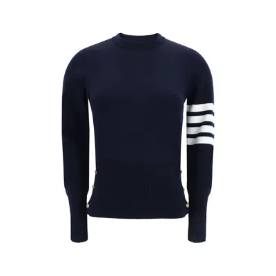Thom Browne Milano Stitch Classic Crew Neck Pullover In Blue