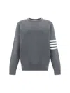 Thom Browne Long-sleeve Grey Cotton T-shirt With Signature Stripes