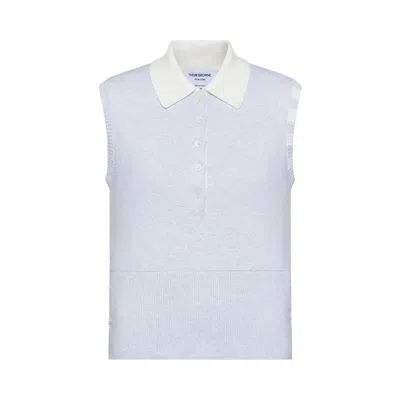Pre-owned Thom Browne Milano Stitch Sleeveless Polo Shirt 'pale Grey' | Women's Size 40 In Gray