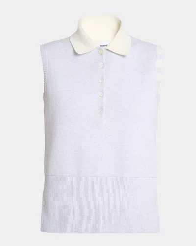 Thom Browne Milano Stitch Sleeveless Polo Sweater In White