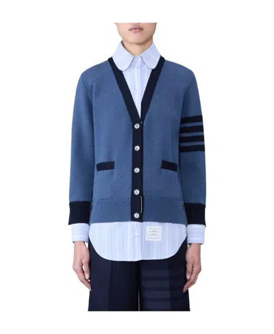 Thom Browne Milano Stitch V-neck Cardigan In Blue