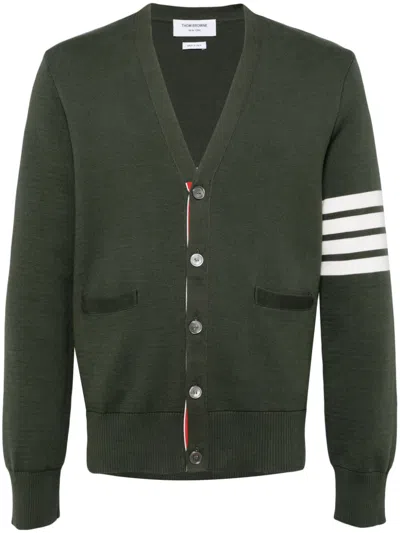 Thom Browne Milano Stitch V-neck Cardigan In Green