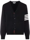Thom Browne Milano Stitch V Neck Cardigan In Cotton In Black