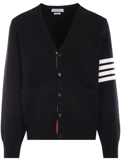 Thom Browne Milano Stitch V Neck Cardigan In Cotton In Black