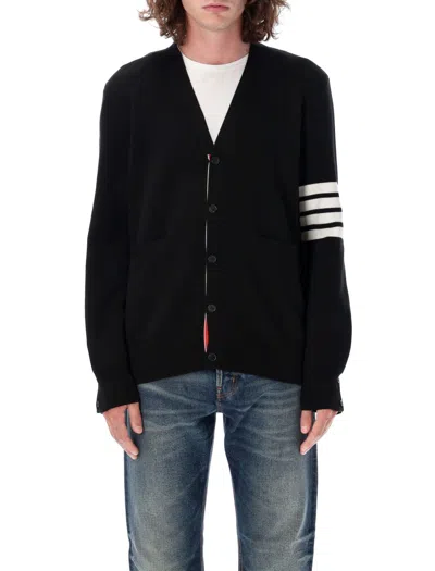 Thom Browne V-neck Cardigan With Four Stripes Detail In Black