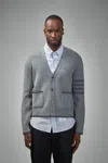 Thom Browne Milano Stitch V Neck Cardigan In Merino Wool In Gray