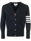 Thom Browne Milano Stitch V Neck Cardigan With 4 Bar In Fine Merino Wool Clothing In Blue