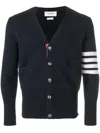 Thom Browne Milano Stitch V Neck Cardigan With 4 Bar In Fine Merino Wool Clothing In Black