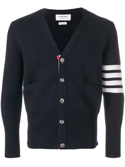 Thom Browne Milano Stitch V Neck Cardigan With 4 Bar In Fine Merino Wool Clothing In Navy