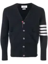 Thom Browne Milano Stitch V Neck Cardigan With 4 Bar In Fine Merino Wool Clothing In Blue