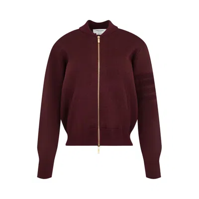 Pre-owned Thom Browne Milano Stitch Zip Up Bomber Jacket In Merino And Linen W/ Ottoman Stitch 4 Bar Stripe 'b In Red