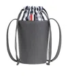 Thom Browne Mini Drawstring-top Leather Bucket Bag In Gray
