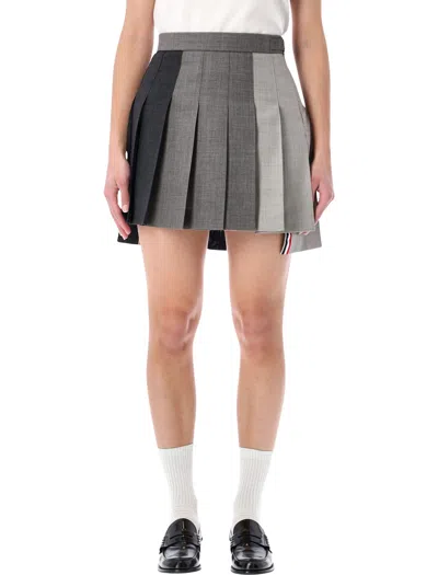 Thom Browne Mini Dropped Back Pleated Skirt In 2ply In Gray