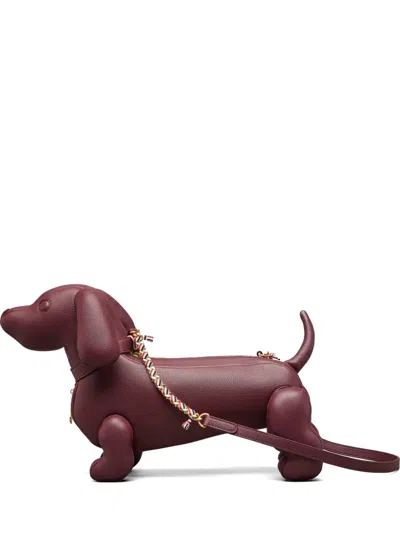 Thom Browne Mini Hector Leather Shoulder Bag In Burgundy
