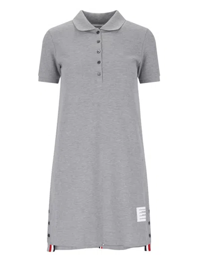Thom Browne Striped Cotton Pique Polo Dress In Grey