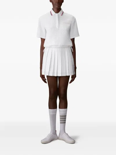 Thom Browne Mini Length Drawstring Pleated Skirt In White