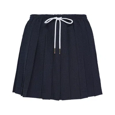 Thom Browne Mini Length Drawstring Pleated Skirt In Blue