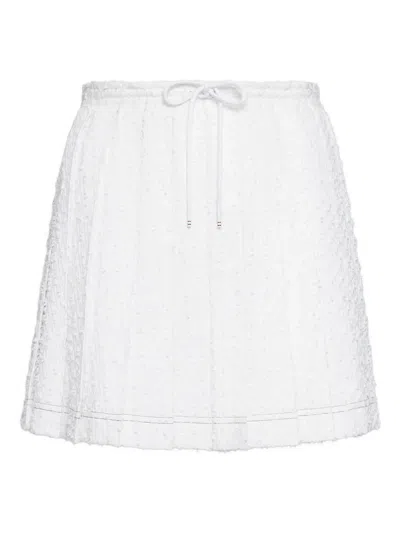 Thom Browne Mini Length Drawstring Pleated Skirt In White