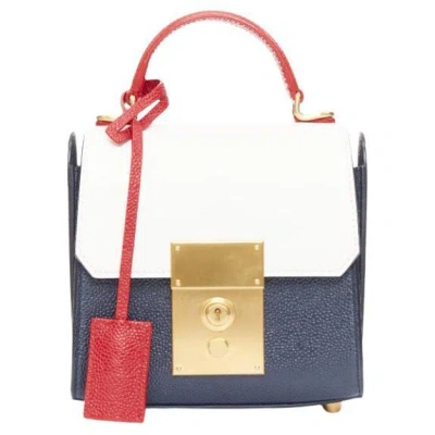 Pre-owned Thom Browne Mini Mrs Thom Red White Navy Calfskin Stripe Detail Top Handle Bag