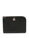 Thom Browne Mini Pebbled Leather Gusset Folio In Black