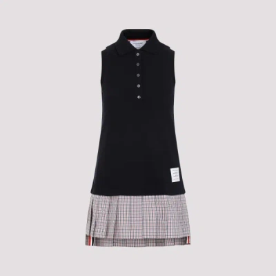 Thom Browne Mini Pleated Bottom Polo Dress 40 In Navy