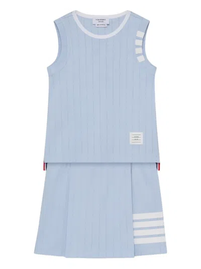 Thom Browne Kids' Mini Pointelle Pleated Skirt In Blue