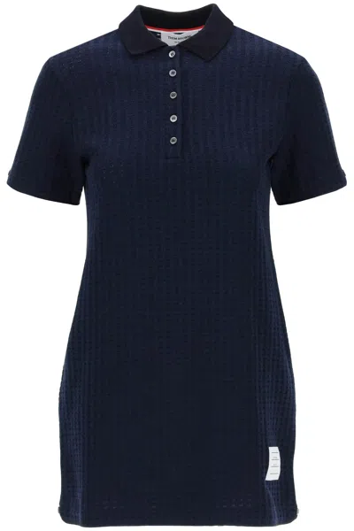 THOM BROWNE MINI POLO-STYLE JACQUARD DRESS IN NAVY FOR WOMEN