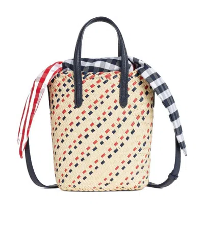 Thom Browne Mini Rwb-stripe Embroidery Tote Bag In Brown