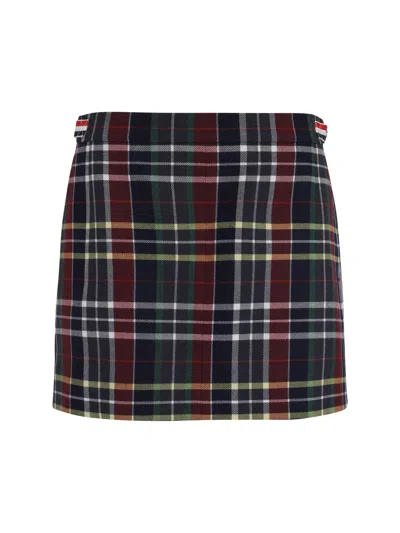Thom Browne Tartan Checked Wool Miniskirt With Half Zip In Multi