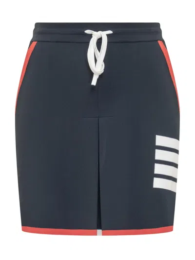 Thom Browne Mini Skirt With 4-bar Detailing In Blue