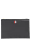 Thom Browne Navy Blue 4-bar Calf Leather Document Holder In Metallic