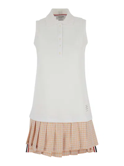 Thom Browne Mini White And Orange Polo Dress In Cotton Woman