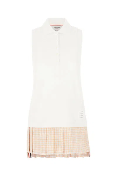 Thom Browne Mini White And Orange Polo Dress In Cotton Woman