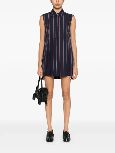 Thom Browne Mini Wide Pleat Sleeveless Shirt Dress Women In Multi