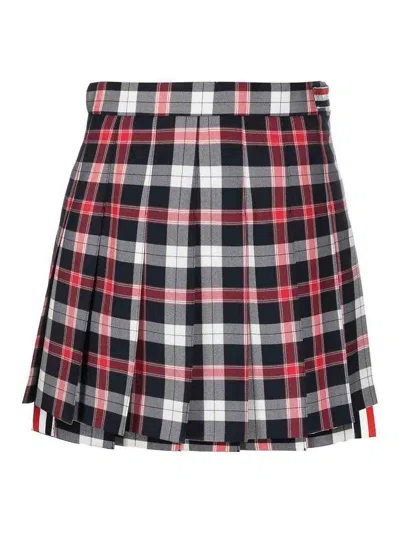 Thom Browne Pleated Plaid Mini Skirt With Structured Waistband In Multi