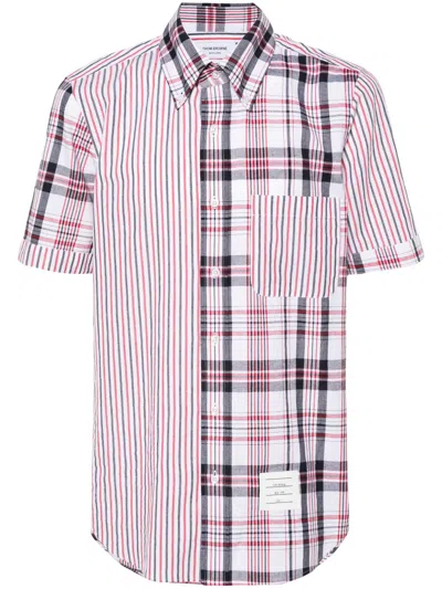 Thom Browne Funmix Tricolor Striped Short-sleeved Shirt In Red